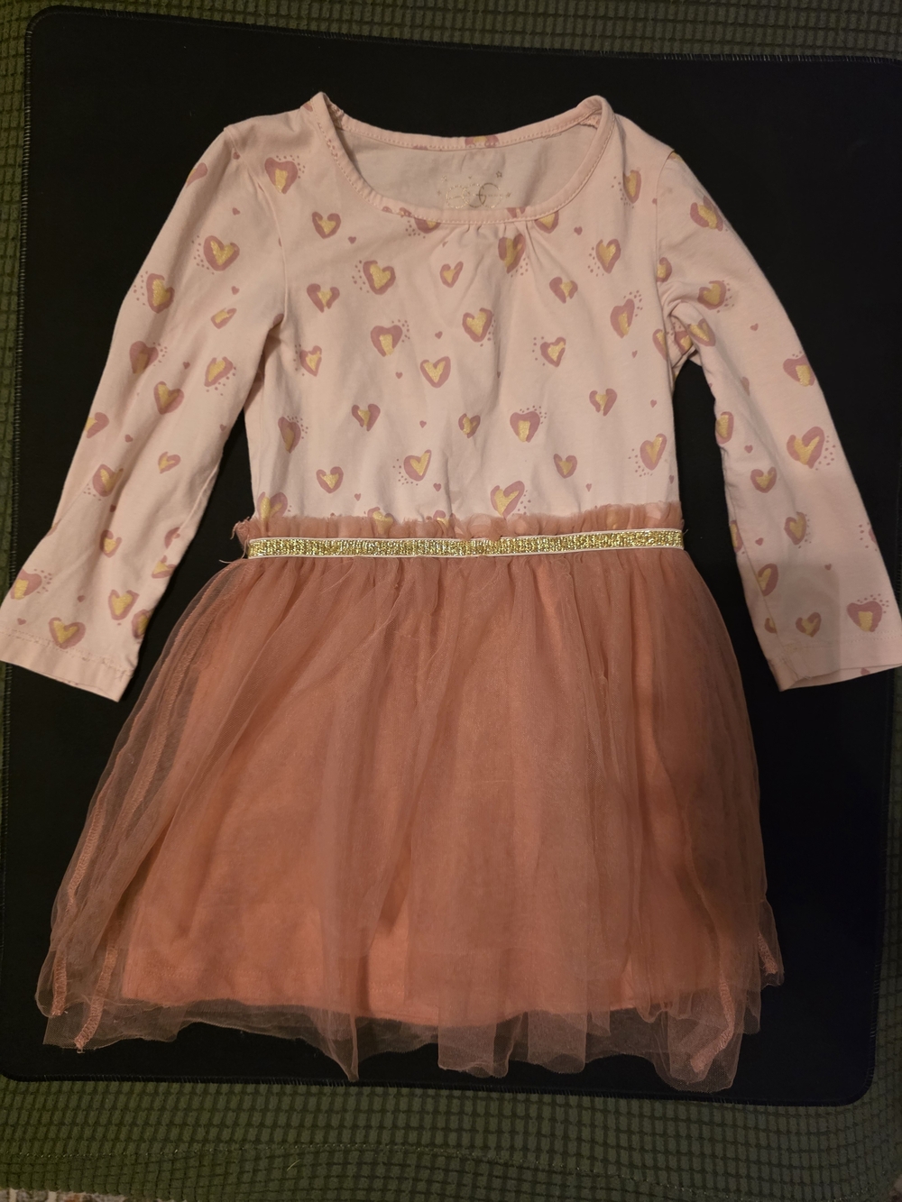 Girls Heart Print Pink & Peach Tulle Dress-